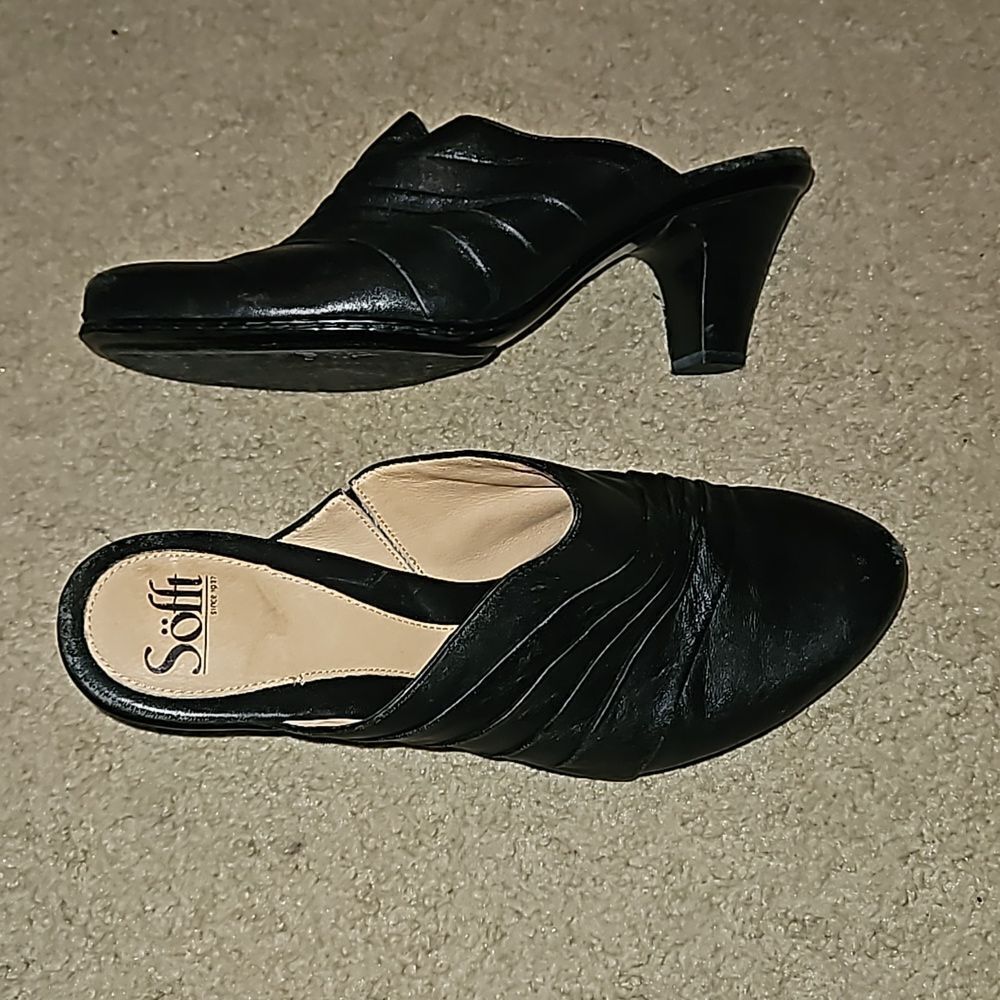 Soft black leather slip on heels 9.5